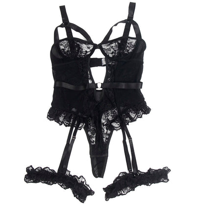 TEDDY COM LIGA COM DETALHE RENDA E TIRAS PRETO/VERMELHO