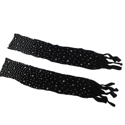 BODYSTOCKING DE REDE COM LUVAS E DIAMANTES PRETO TAMANHO ÚNICO