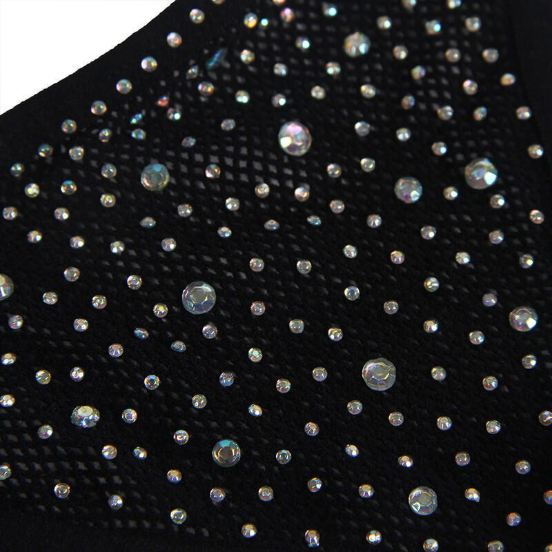 BODYSTOCKING DE REDE COM LUVAS E DIAMANTES PRETO TAMANHO ÚNICO