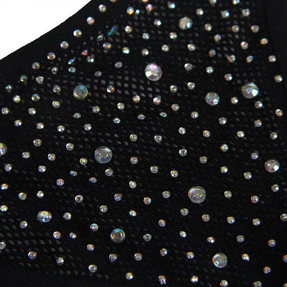 BODYSTOCKING DE REDE COM LUVAS E DIAMANTES PRETO TAMANHO ÚNICO