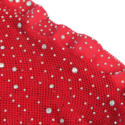 BODYSTOCKING DE REDE COM LUVAS E DIAMANTES VERMELHO TAMANHO ÚNICO