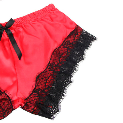 CAMISOLA DE SEDA CASUAL + CALÇA DE RENDA PRETA/VERMELHA