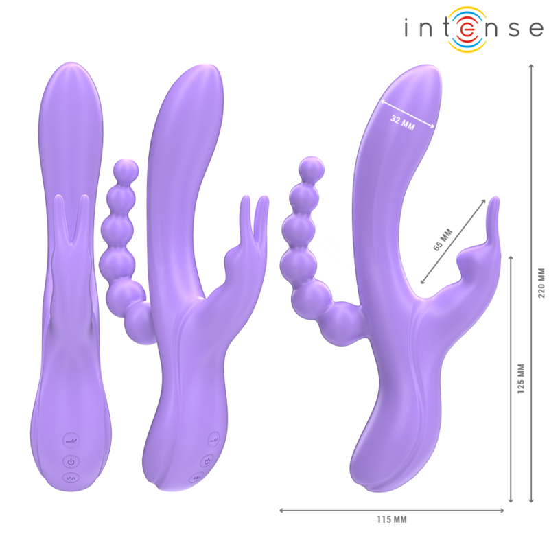 MIKO TRIPLO VIBRADOR COELHO & ESTIMULADOR & ANAL 7 VIBRAÇÕES ROXO