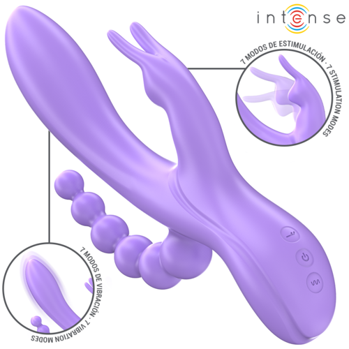 MIKO TRIPLO VIBRADOR COELHO & ESTIMULADOR & ANAL 7 VIBRAÇÕES ROXO