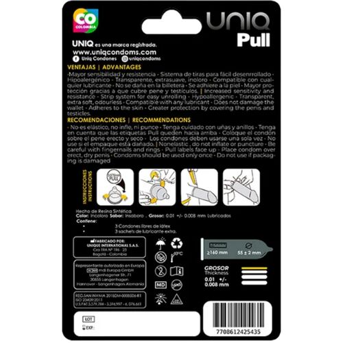 PRESERVATIVOS UNIQ PULL  COM TIRAS 3 UNIDADES