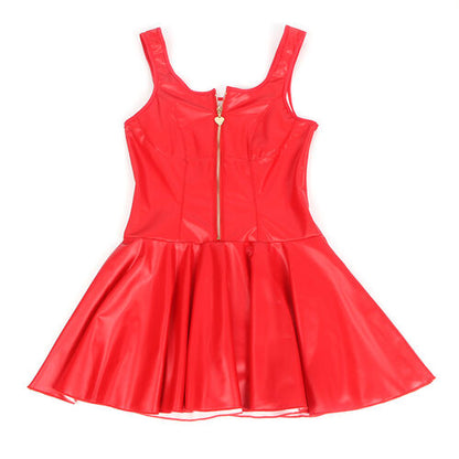 VESTIDO DE COURO COM ZÍPER DE CORAÇÃO VERMELHO