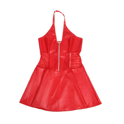 VESTIDO DE COURO COM ZÍPER DE RENDA VERMELHO