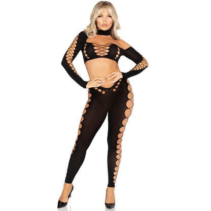 TOP CROP E LEGGINGS CORTADO SEM COSTURA PRETO