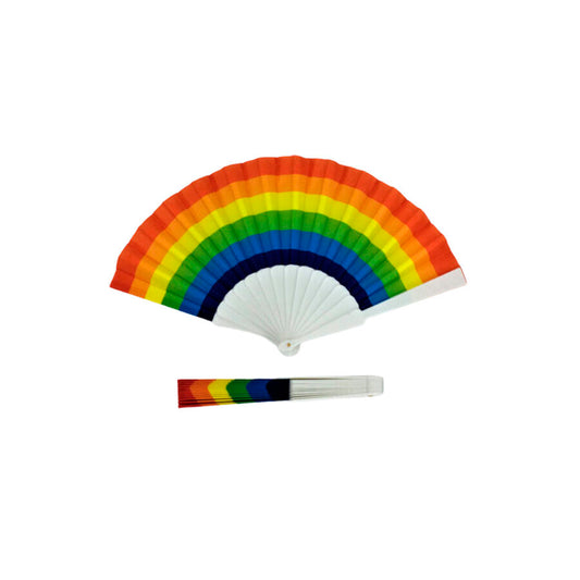 LEQUE DE MADEIRA COM BANDEIRA DE ARCO-ÍRIS