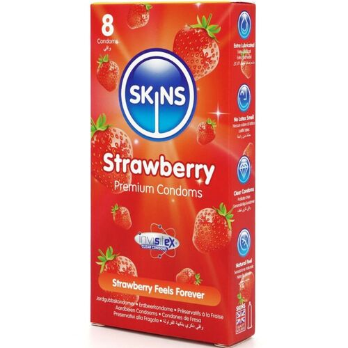 PRESERVATIVOS PREMIUM DE MORANGO - PACOTE COM 8