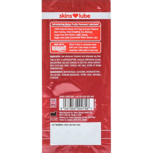 LUBRIFICANTE À BASE DE ÁGUA COM SABOR FRUTADO DE MORANGO - DOSE ÚNICA DE 5 ML