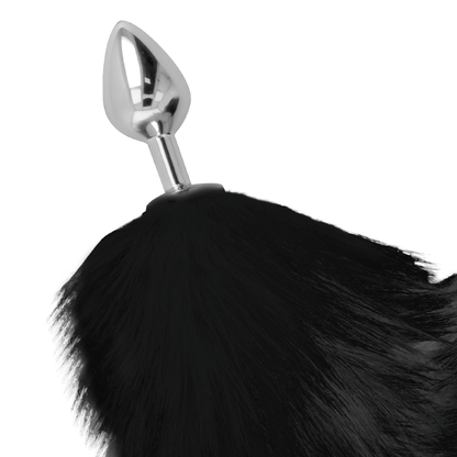 PLUG ANAL PRATA 8 CM COM CAUDA PRETA