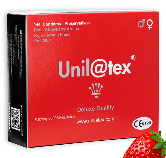 PRESERVATIVOS UNILATEX DE MORANGO 144 UNIDADES