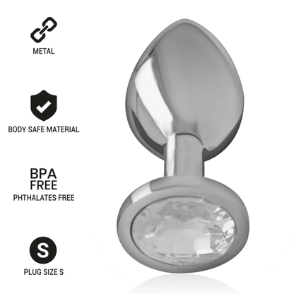 PLUG ANAL DE METAL DE ALUMÍNIO COM CRISTAL PRATA TAMANHO S