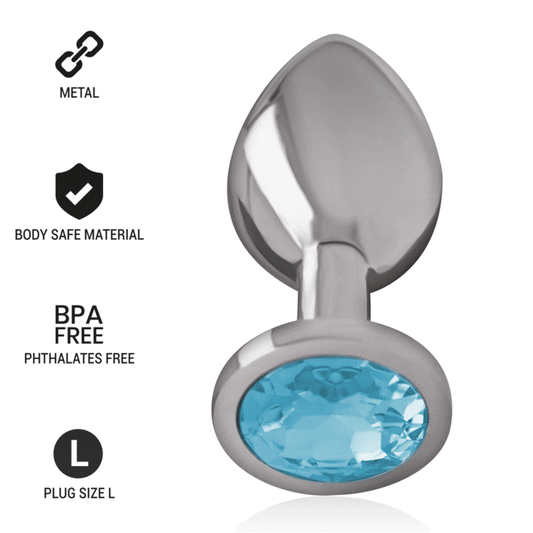 PLUG ANAL DE METAL DE ALUMÍNIO COM CRISTAL AZUL TAMANHO L