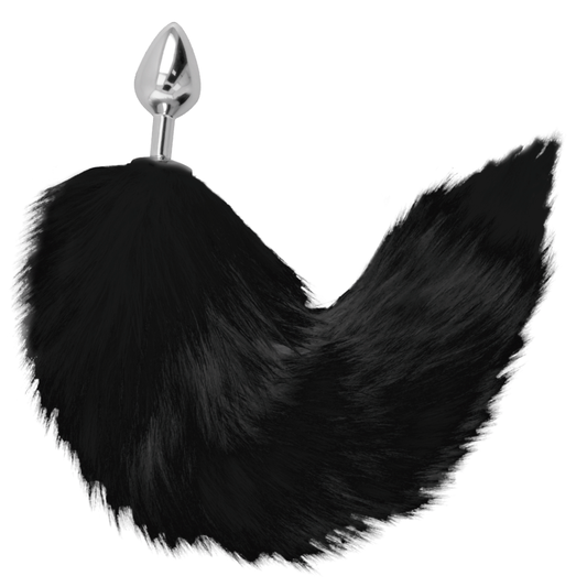 PLUG ANAL PRATA 8 CM COM CAUDA PRETA